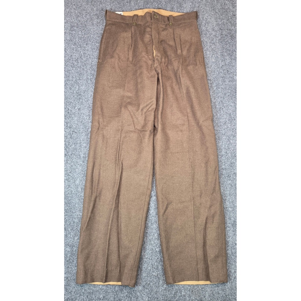 Vintage Military Wool Trousers Mens 34x32 Green Button Fly Pleated Pants